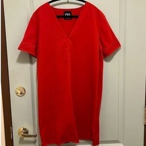 Zara Red V Neck Short Sleeve Dress a200
